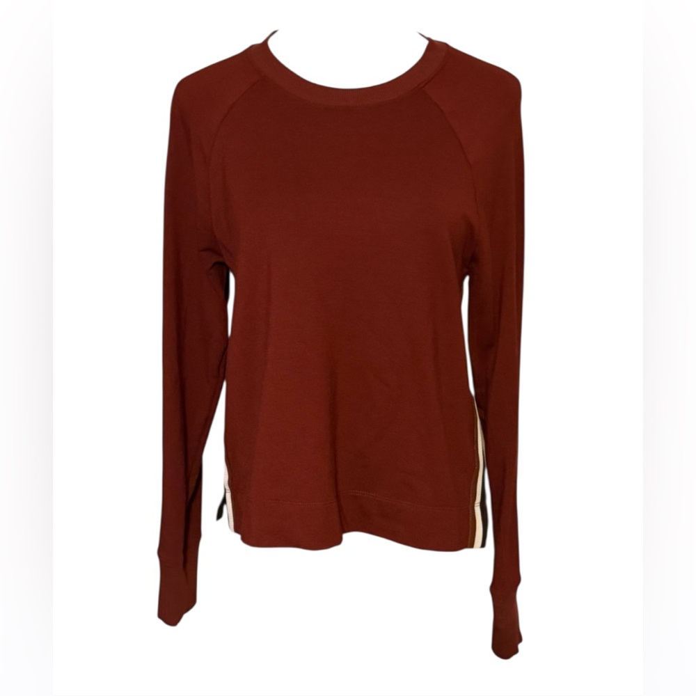EUC Taylor Stripe Trim Sweatshirt
Evereve Rust but looks wine